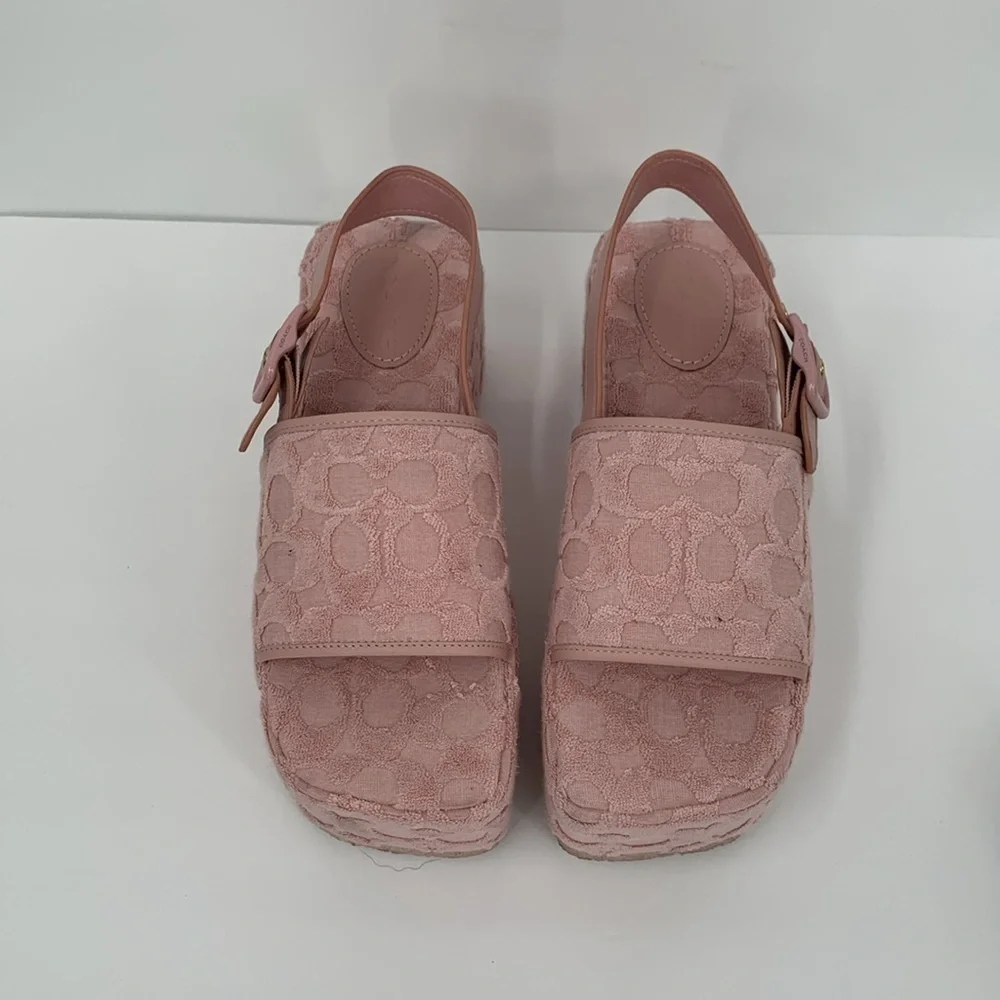 Coach Noelle platform sandal pink signature CC terry cloth back strap shoe 7.5